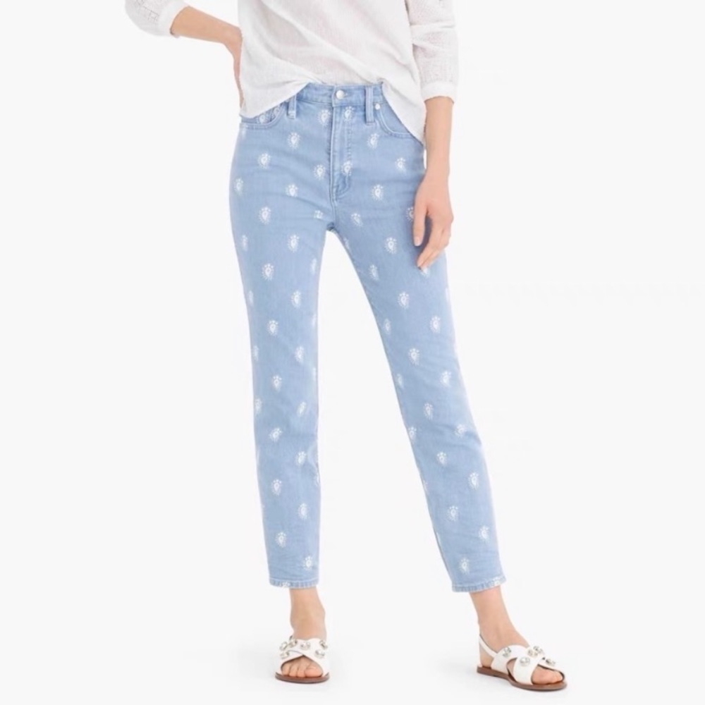 J. Crew Point Sur Women's Boho Light Wash Print Highrise Straight Jeans Size 32